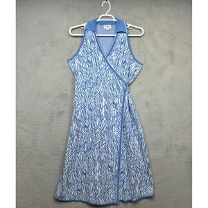 Diane Von Furstenberg Wrap Dress Womens 2XL Blue White Collar Knit Back Tie Midi